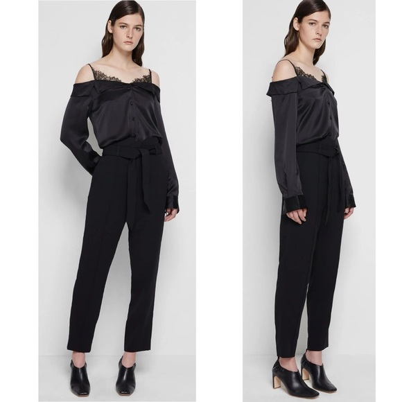 JONATHAN SIMKHAI Caylee Silk Lace Plisse Off Shoulder  Button Down Blouse Top - Picture 12 of 16